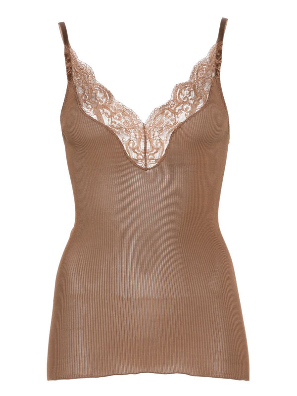 Saint Laurent V-neck spaghetti straps adjustable straps Lace silk top