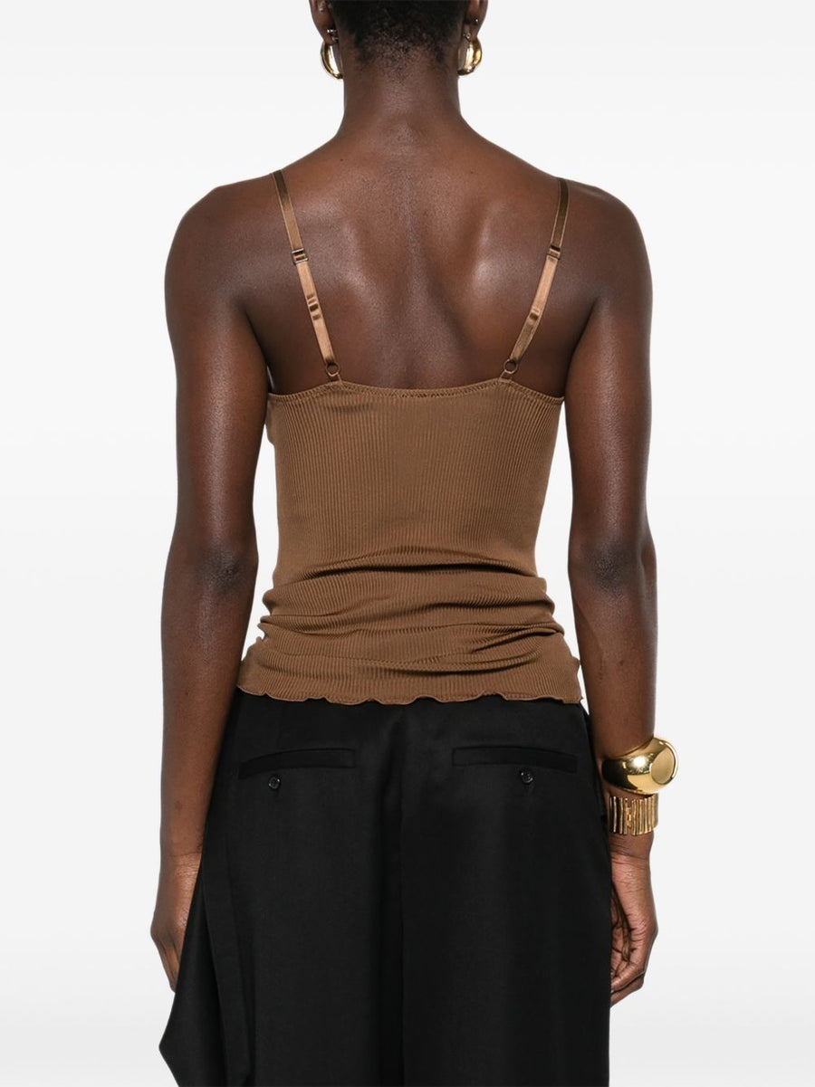 Saint Laurent Silk Top For Women With V-Neck Adjustable Spaghetti Straps Premium Lace Panel