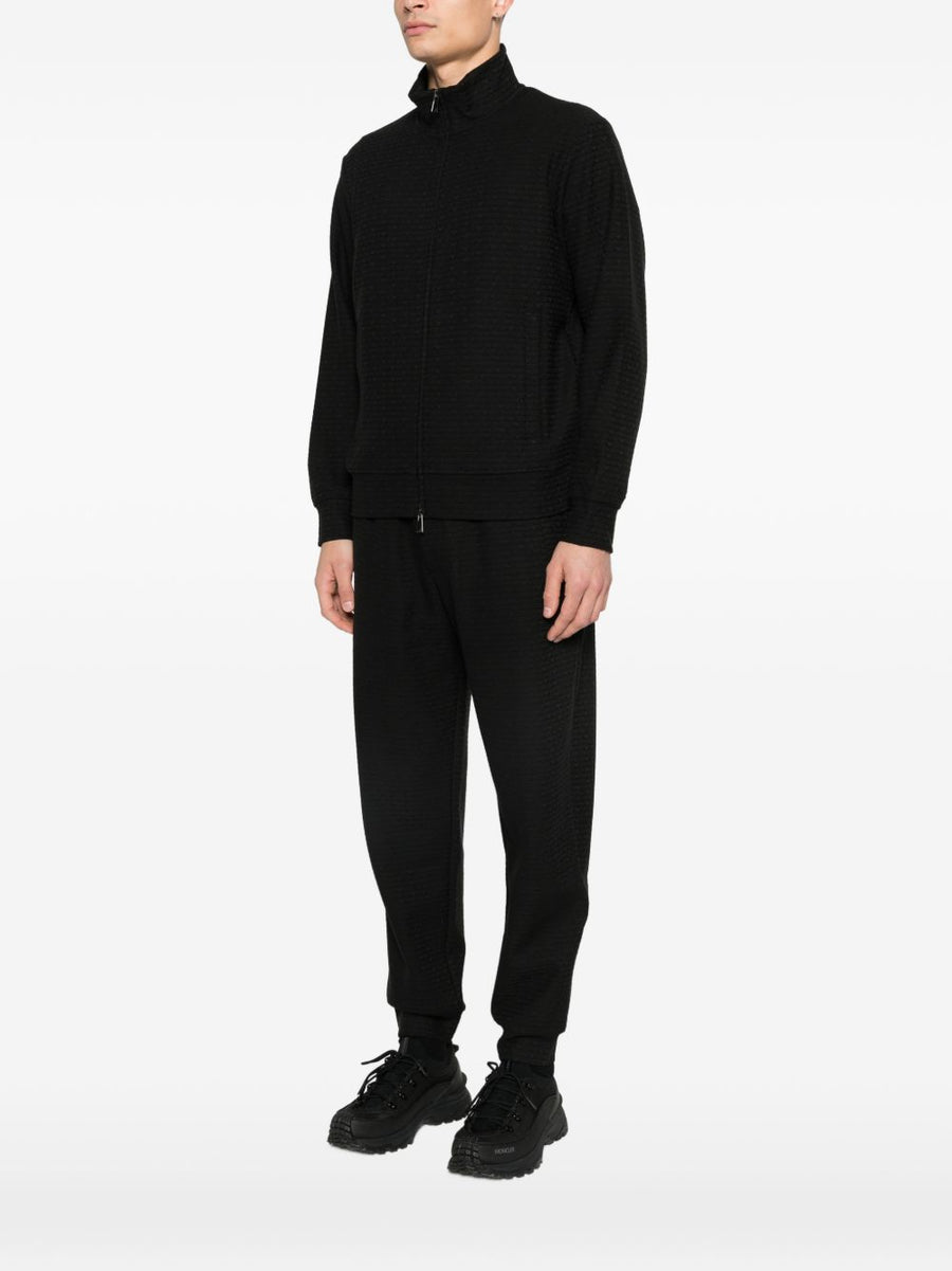 Emporio Armani Black Cotton Blend Zip Sweatshirt for Men With Lux Textured Knit Finish