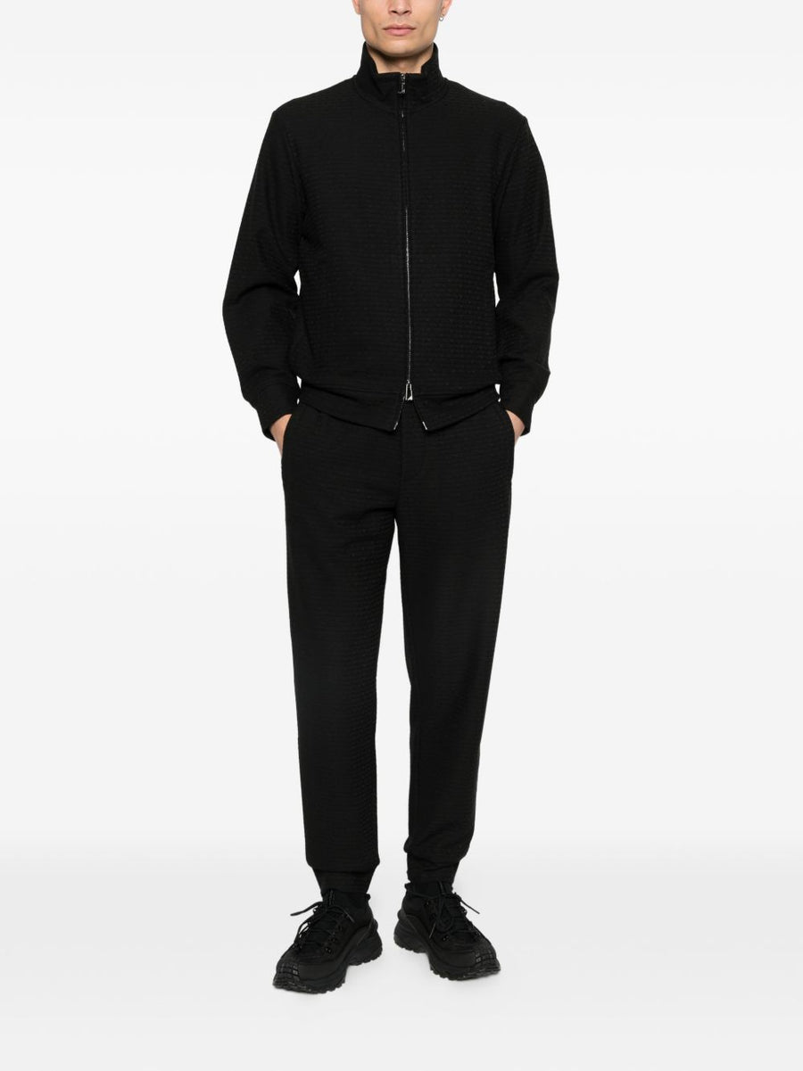 Emporio Armani Black Cotton Blend Zip Sweatshirt for Men With Lux Textured Knit Finish