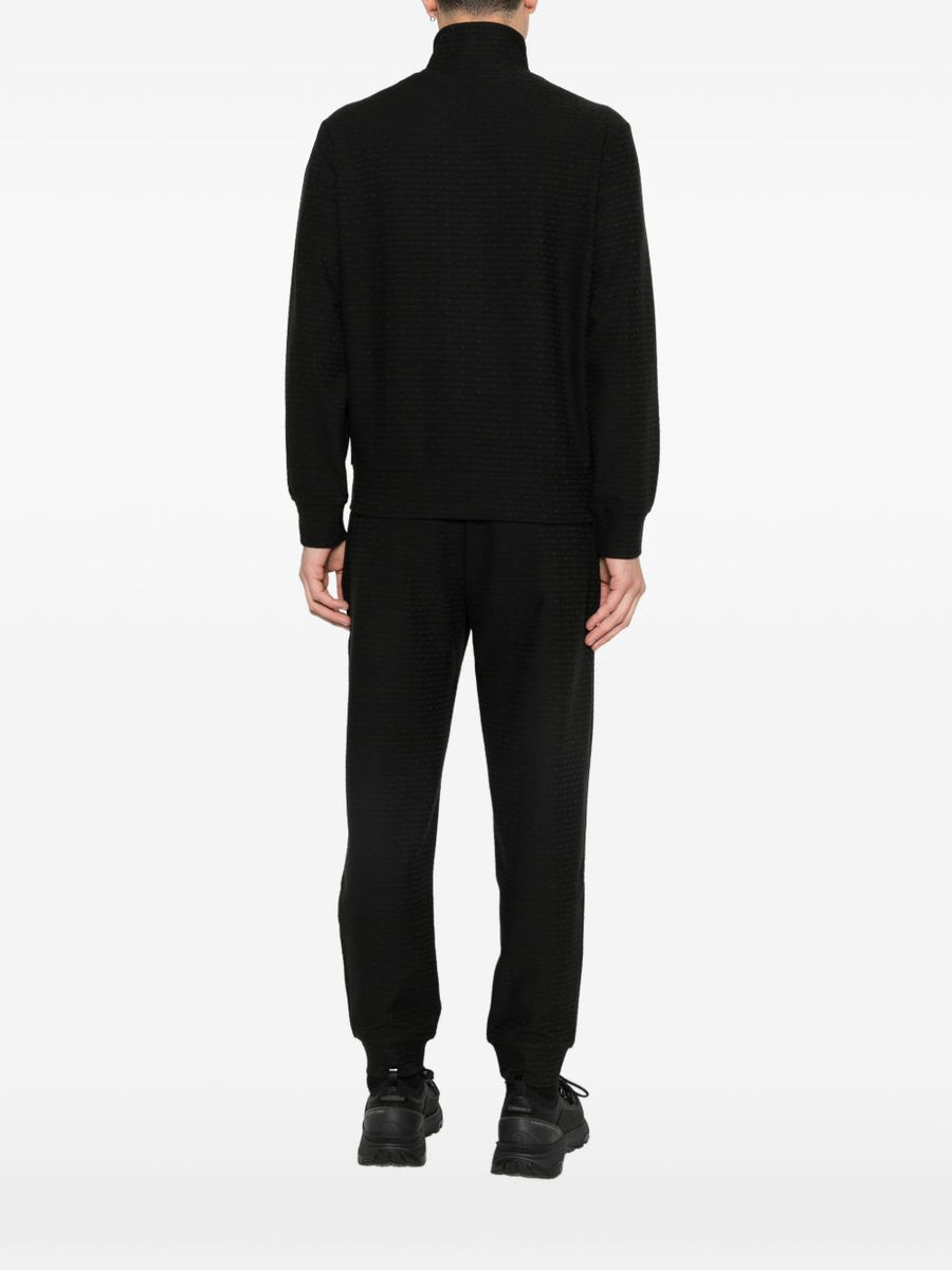 Emporio Armani Black Cotton Blend Zip Sweatshirt for Men With Lux Textured Knit Finish