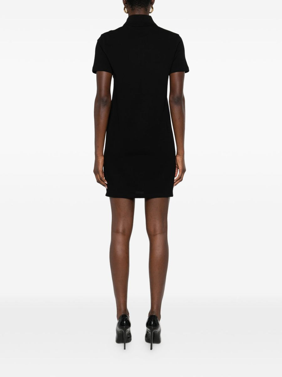 Saint Laurent Black Cotton Polo Dress For Women With Polo Collar And Button Front Logo Detail