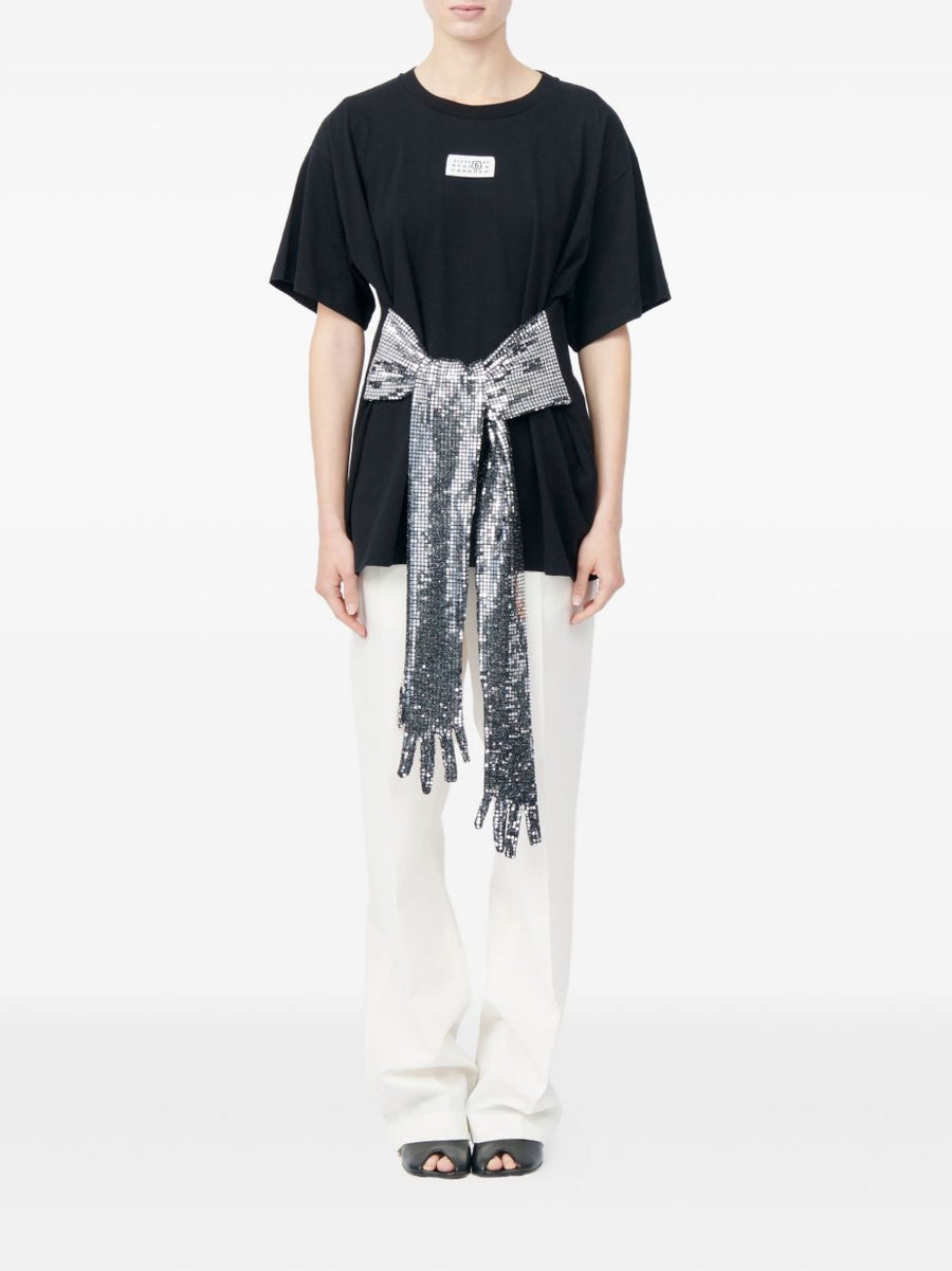 MM6 Maison Margiela Gloves Detail Cotton T Shirt For Women Sequin Embellishment Everyday Luxury