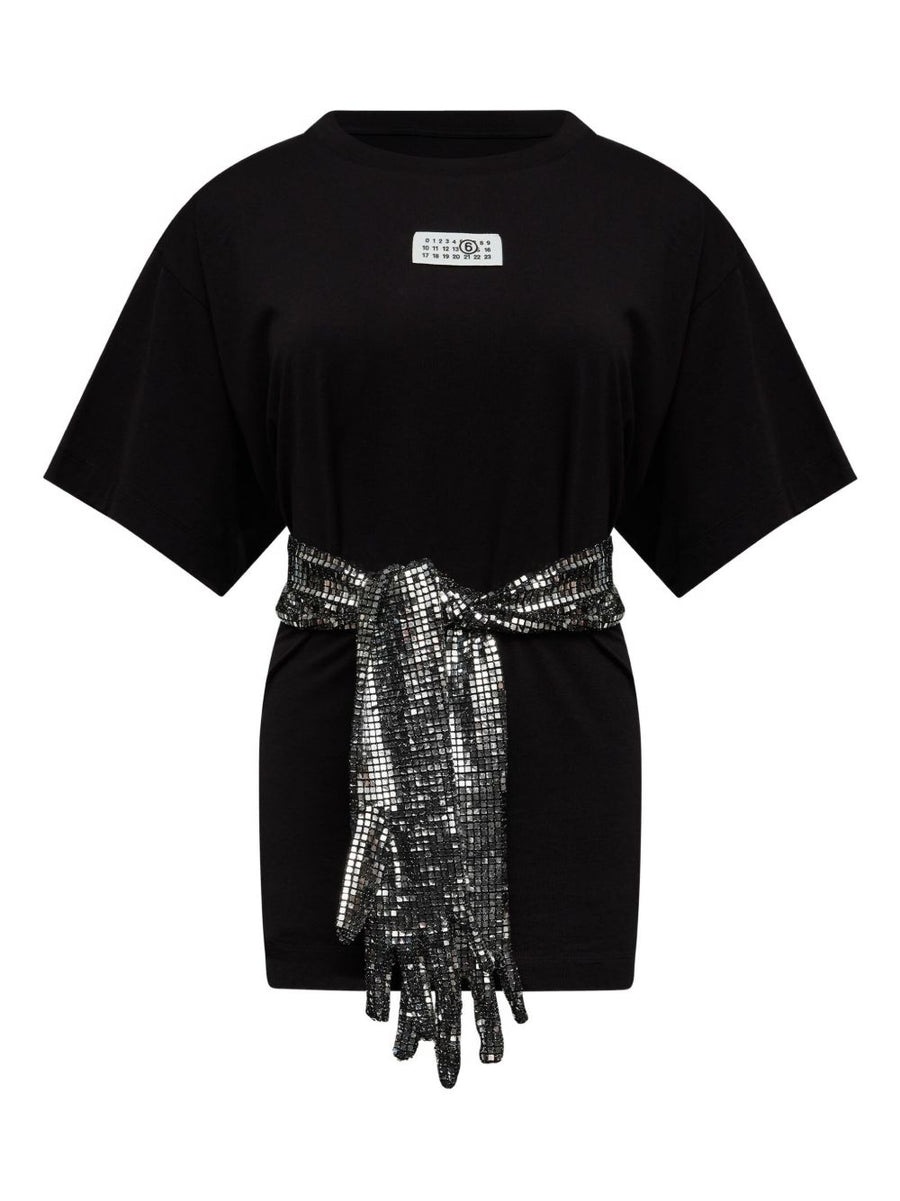 MM6 Maison Margiela Gloves Detail Cotton T Shirt For Women Sequin Embellishment Everyday Luxury