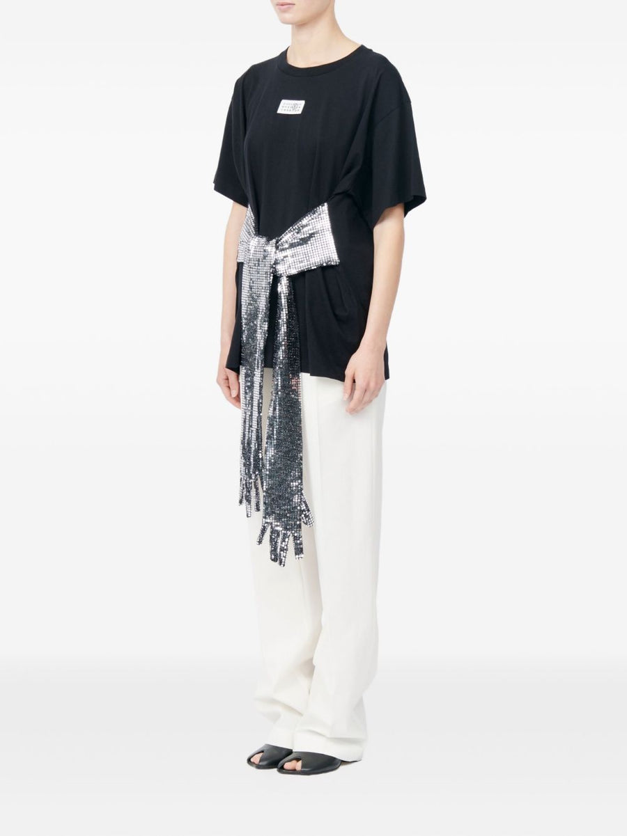 MM6 Maison Margiela Gloves Detail Cotton T Shirt For Women Sequin Embellishment Everyday Luxury