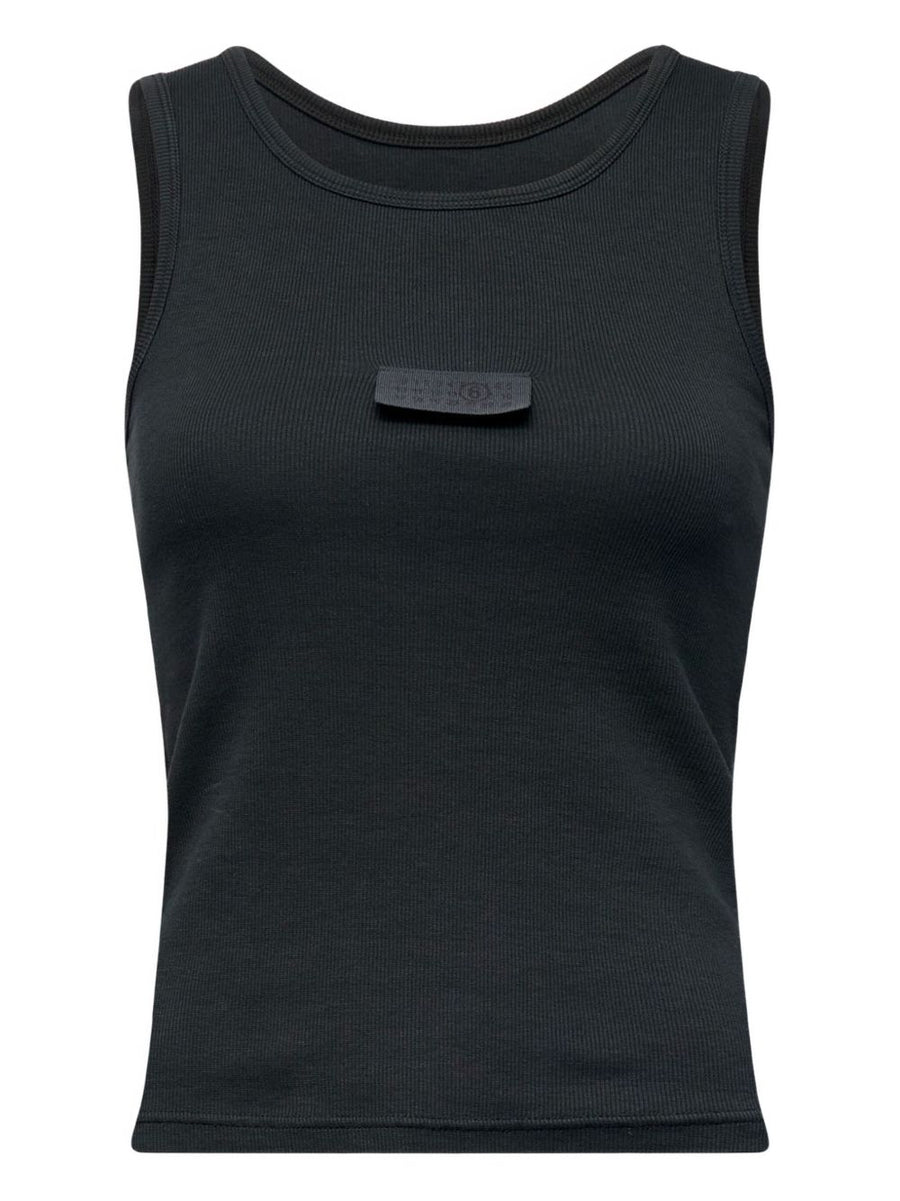 MM6 Maison Margiela Logo Tank Top For Women Luxury Cotton Ribbed Texture Plaque Detail