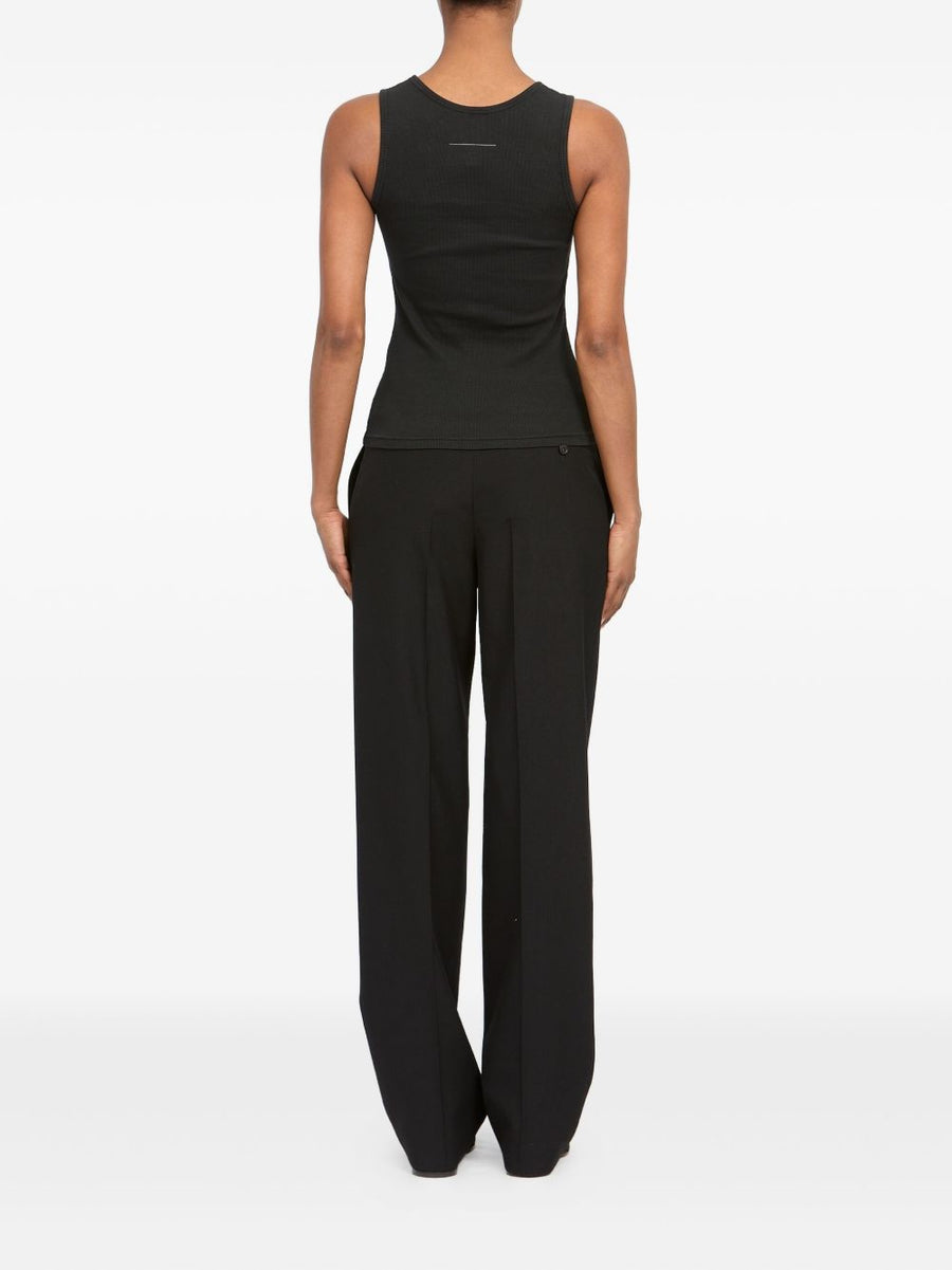 MM6 Maison Margiela Logo Tank Top For Women Luxury Cotton Ribbed Texture Plaque Detail