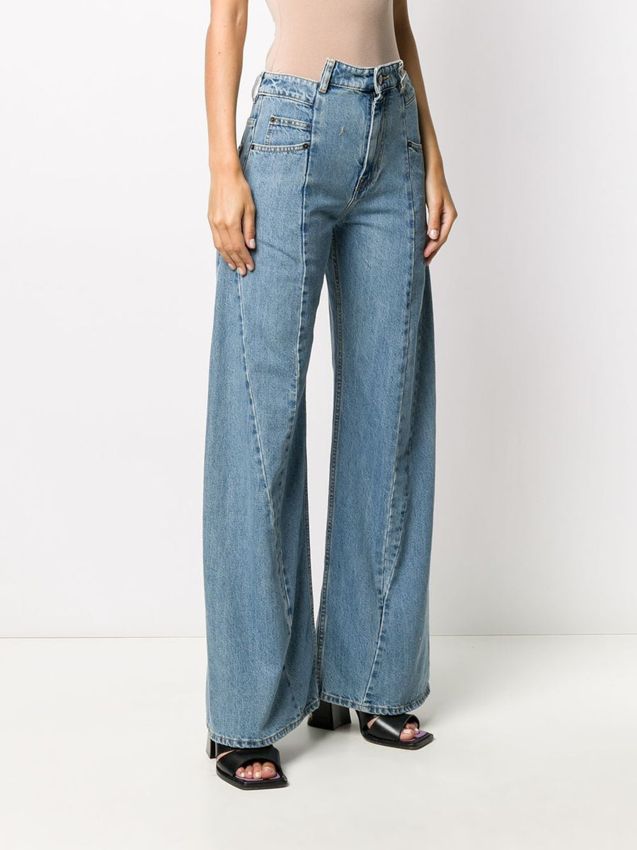 Maison Margiela Light Blue Denim Wide Leg Jeans With Décortiqué Detailing