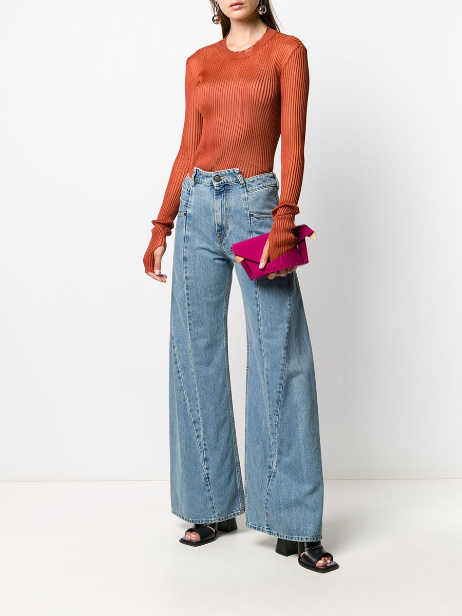 Maison Margiela Light Blue Denim Wide Leg Jeans With Décortiqué Detailing