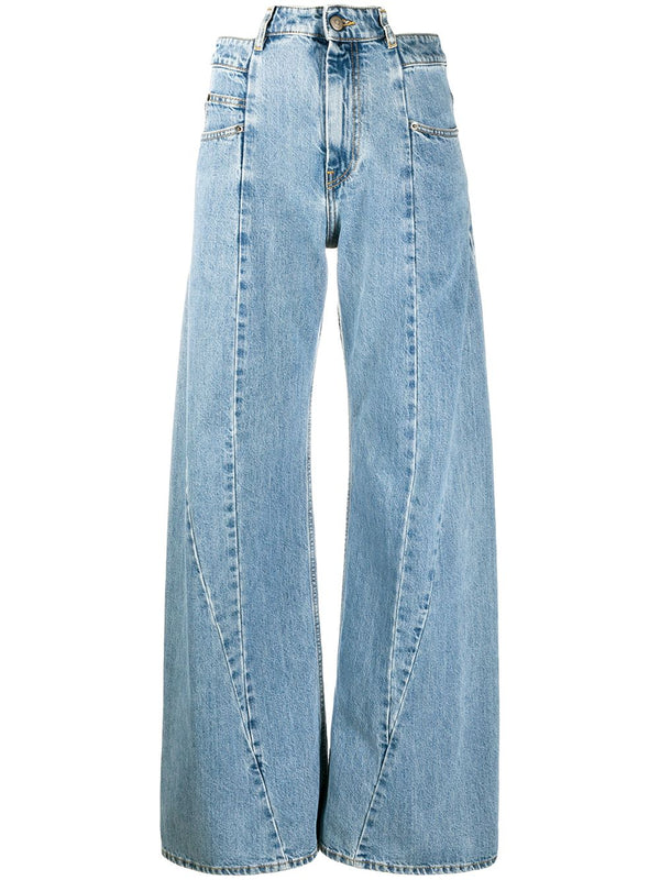 Maison Margiela Light Blue Denim Wide Leg Jeans With Décortiqué Detailing