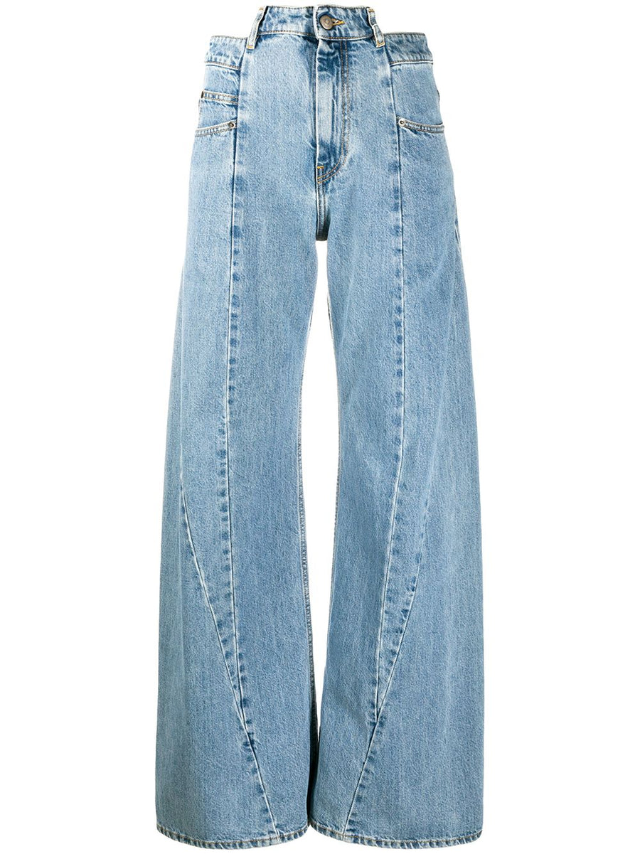 Maison Margiela Light Blue Denim Wide Leg Jeans With Décortiqué Detailing