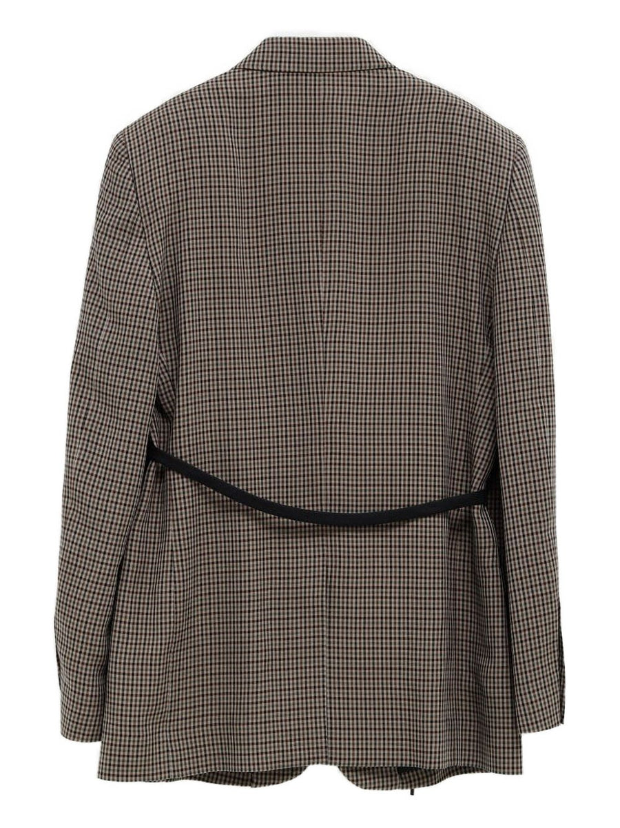 Balenciaga Wrap Tailored Jacket for Women Lightweight Lyocell Versatile Polished Layer Khaki Brown Check