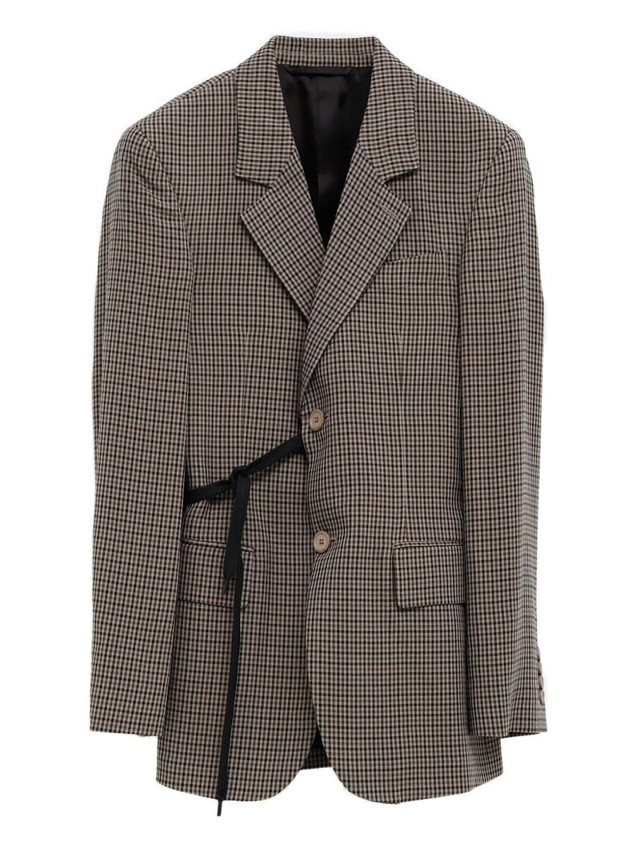 Balenciaga Wrap Tailored Jacket for Women Lightweight Lyocell Versatile Polished Layer Khaki Brown Check
