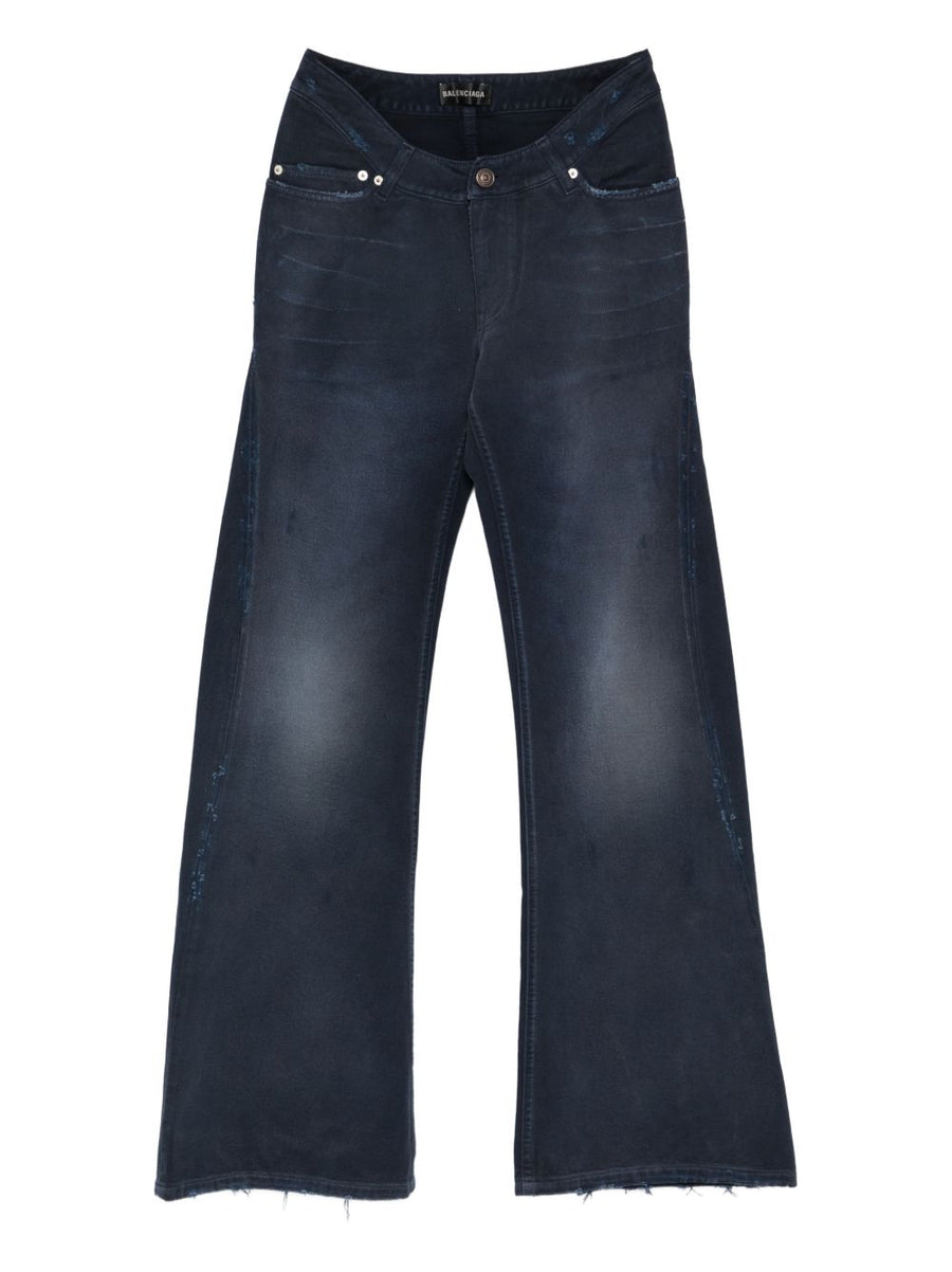 Balenciaga Frayed Denim Jeans For Women Navy All Cotton Luxury Versatile Chic Premium Craftsmanship