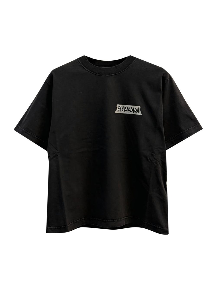 Balenciaga Masking Tape T Shirt Premium Cotton With Black Logo Detail For Women Fashion Lovers