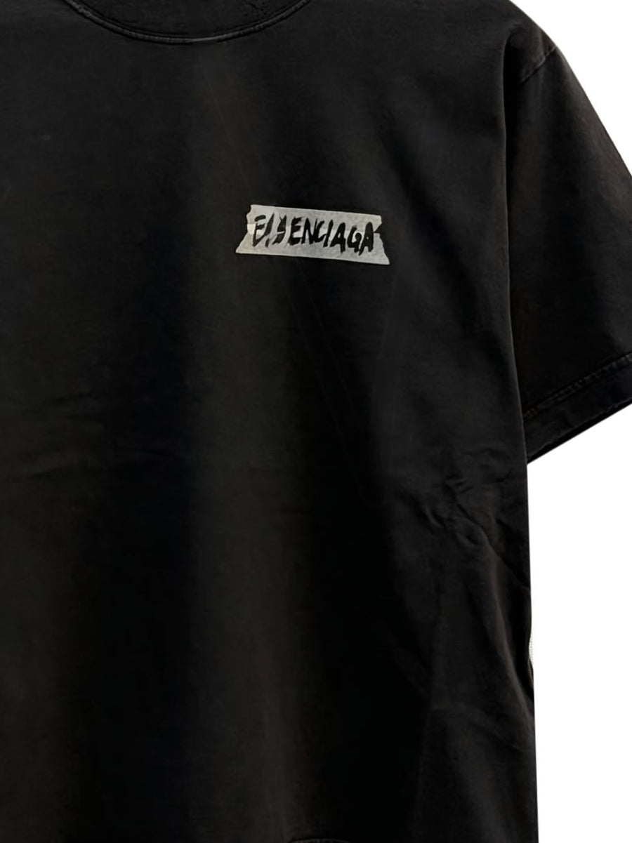 Balenciaga Masking Tape T Shirt Premium Cotton With Black Logo Detail For Women Fashion Lovers