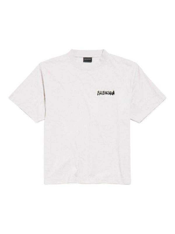 Balenciaga Masking Tape T Shirt Women White Cotton Crew Neck Everyday Luxury Logo Tee