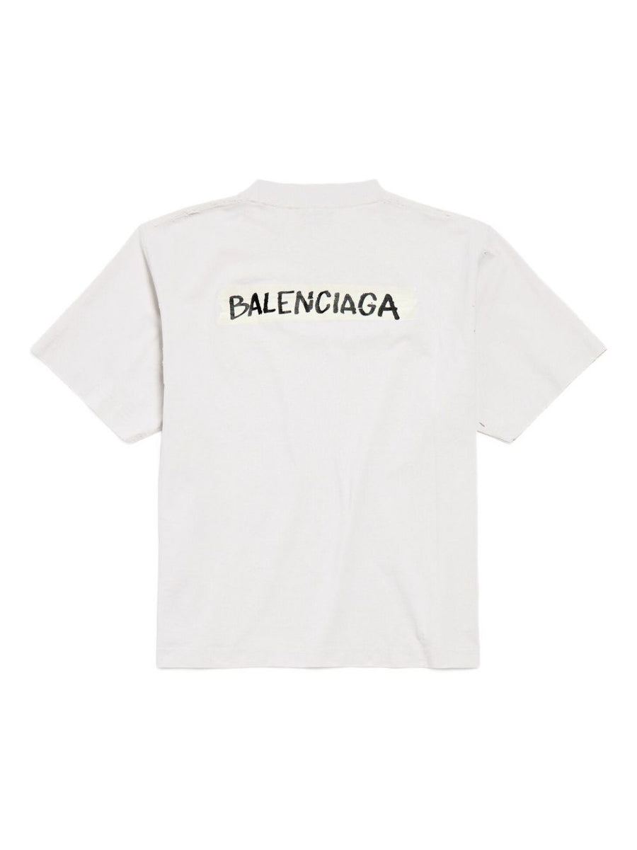 Balenciaga Masking Tape T Shirt Women White Cotton Crew Neck Everyday Luxury Logo Tee