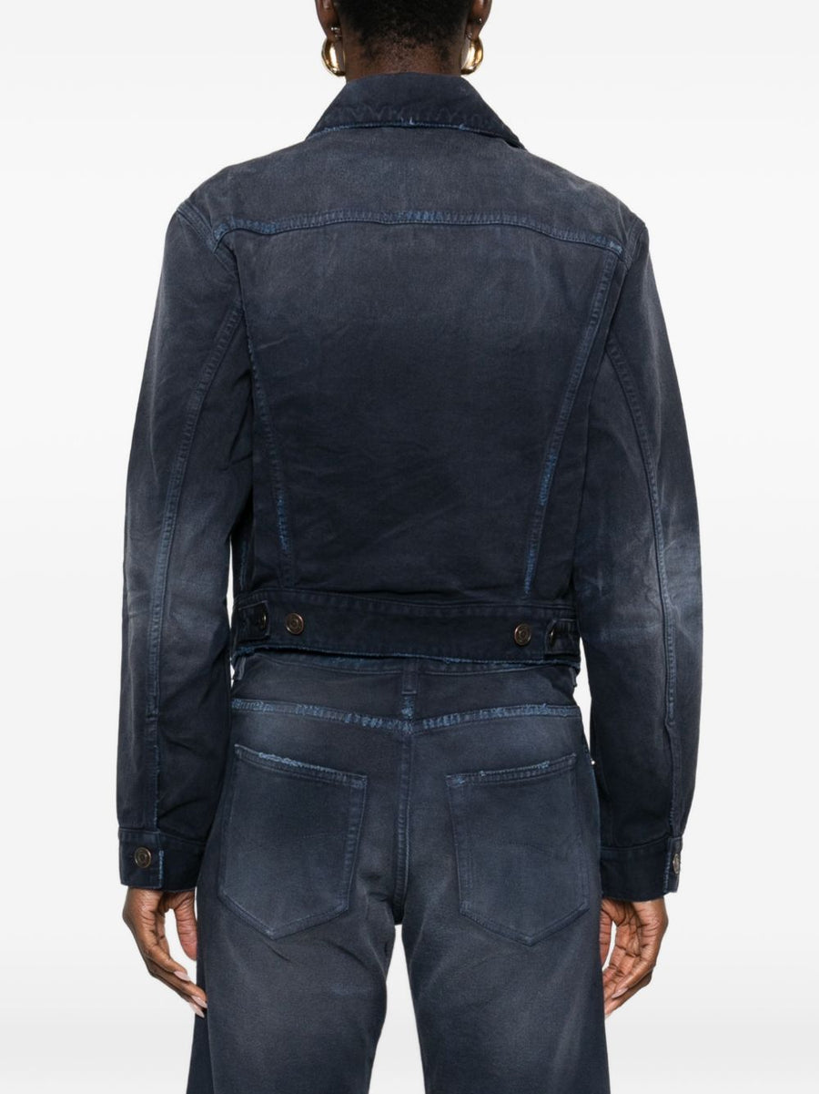 Balenciaga Curved Waistband Jacket For Women Navy Denim Cotton Citywear Polished Everyday Style