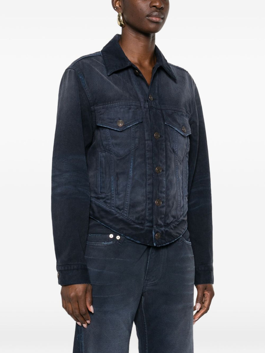 Balenciaga Curved Waistband Jacket For Women Navy Denim Cotton Citywear Polished Everyday Style