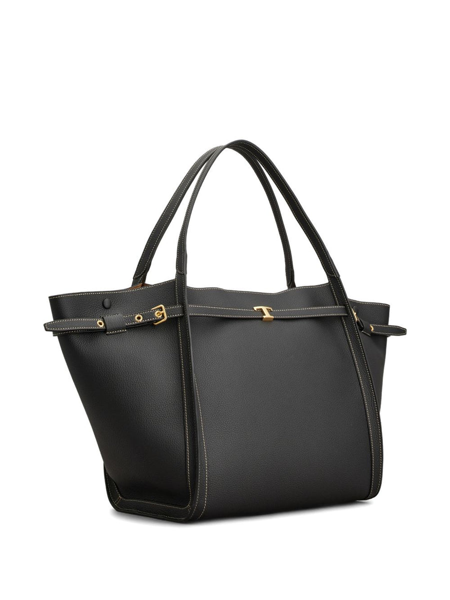 Tod's Leather Medium Shopping Bag For Women With Top Handle And Timeless Gold Buckle Details