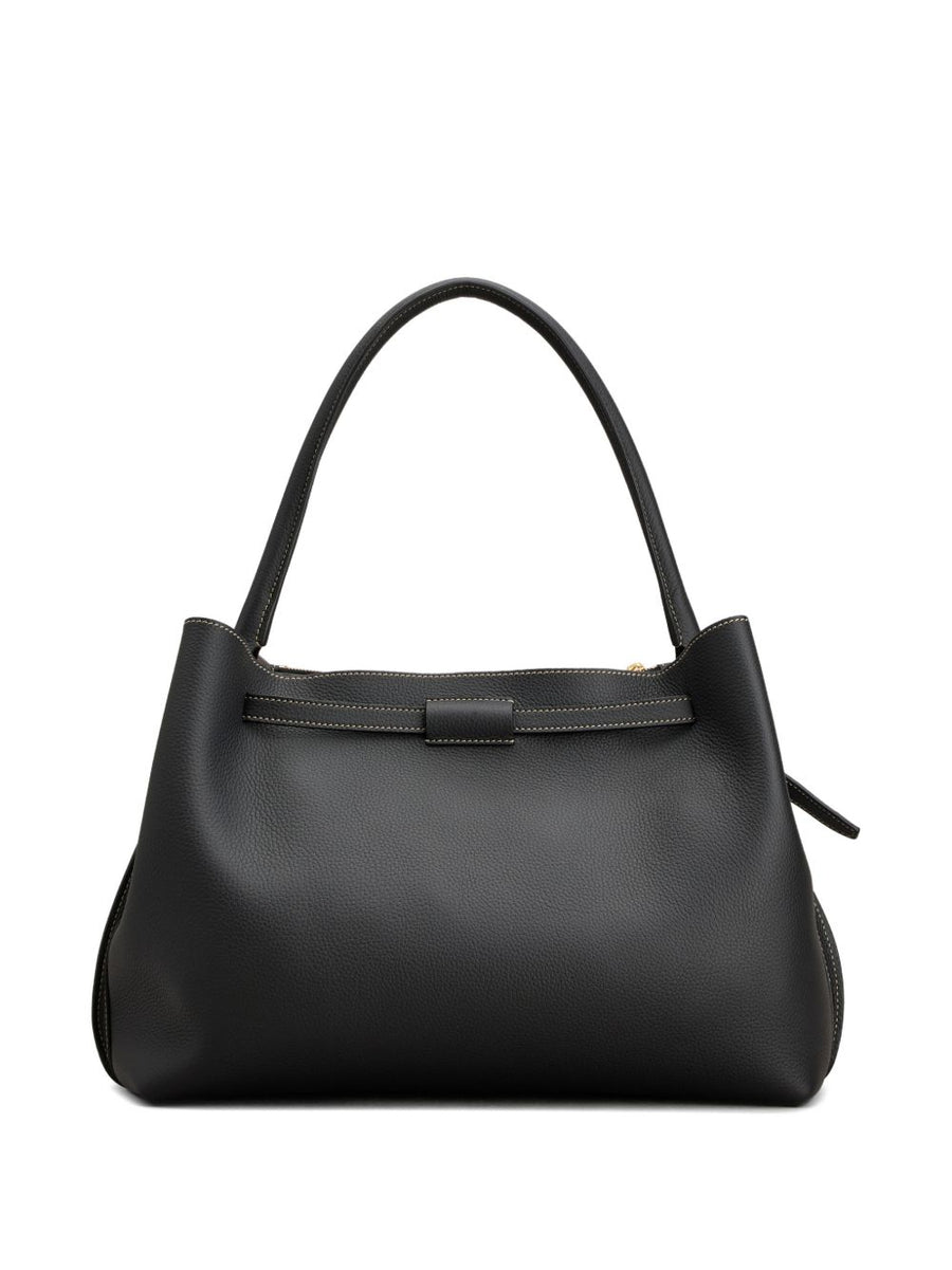 Tod's Calf Leather Top Handle Handbag For Women Small Black With Zip Closure And Gold Hardware