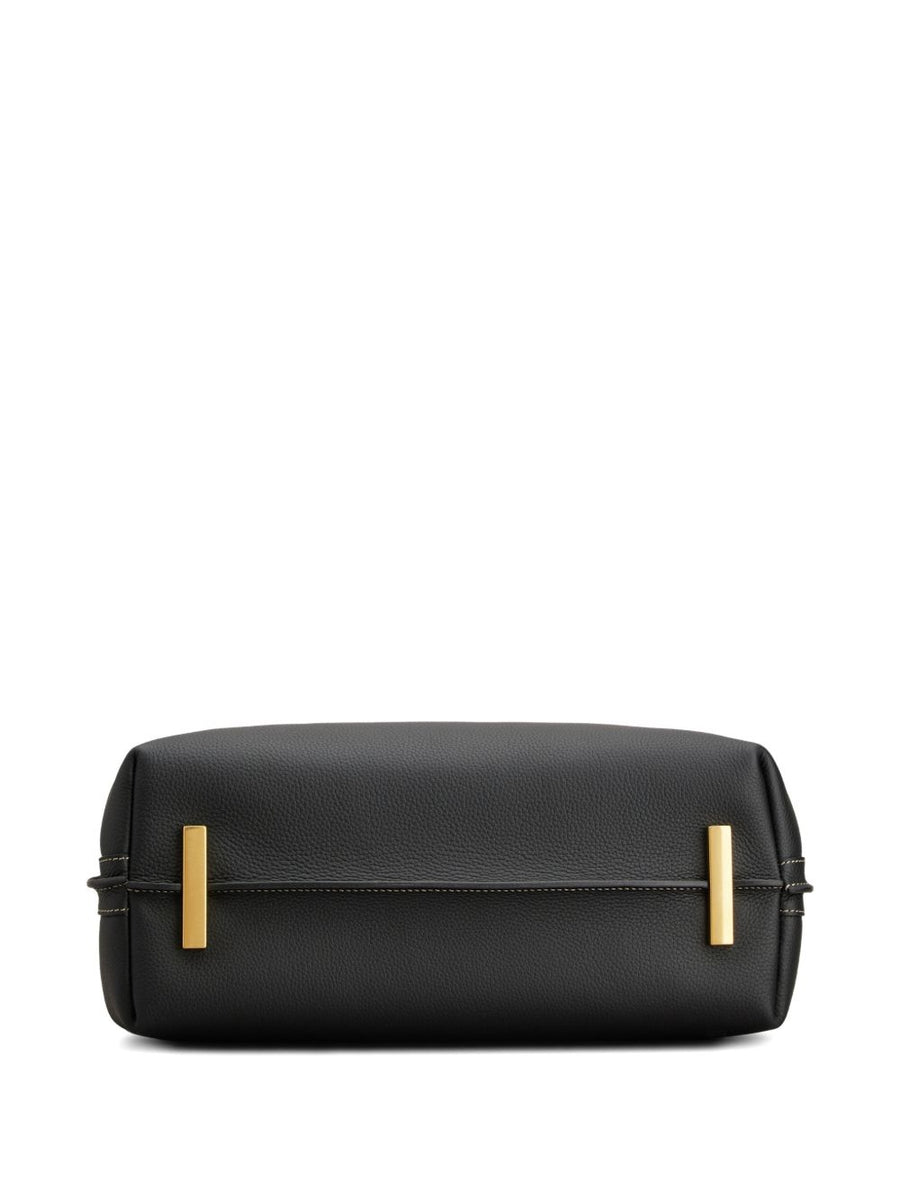 Tod's Calf Leather Top Handle Handbag For Women Small Black With Zip Closure And Gold Hardware