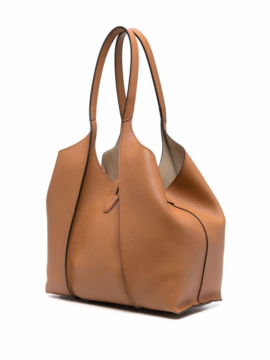 Tod's T Timeless Leather Shopper Bag Small Calf Leather Open Top With Removable Pouch For Women