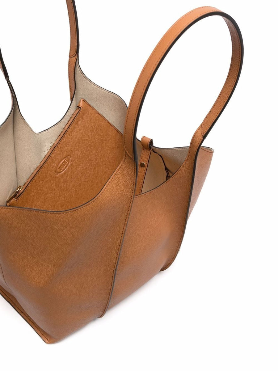 Tod's T Timeless Leather Shopper Bag Small Calf Leather Open Top With Removable Pouch For Women