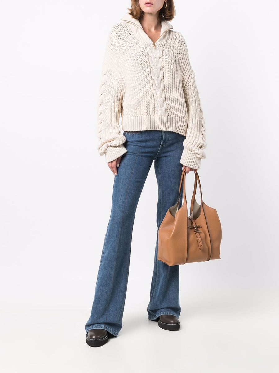 Tod's T Timeless Leather Shopper Bag Small Calf Leather Open Top With Removable Pouch For Women