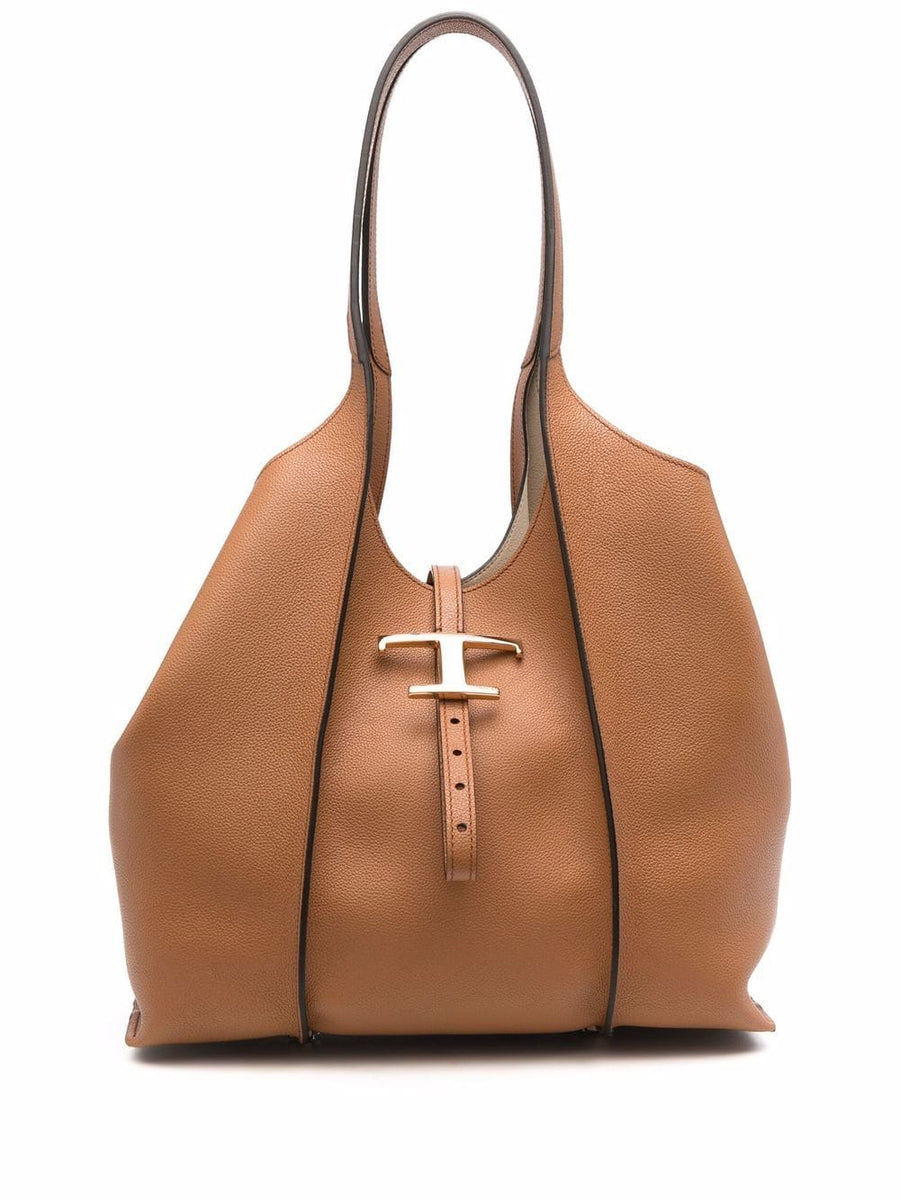 Tod's T Timeless Leather Shopper Bag Small Calf Leather Open Top With Removable Pouch For Women