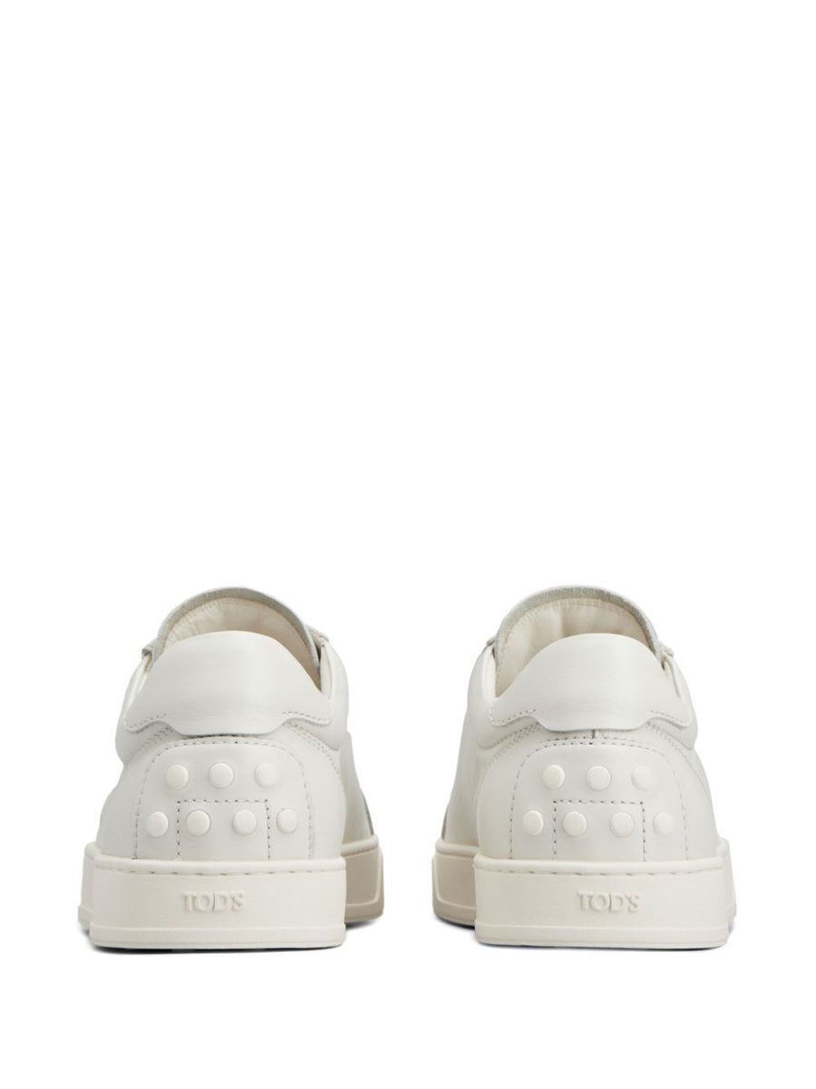 Tod's Leather Sneakers White Calfskin For Men Premium Craftsmanship Branded Insole Logo Tongue