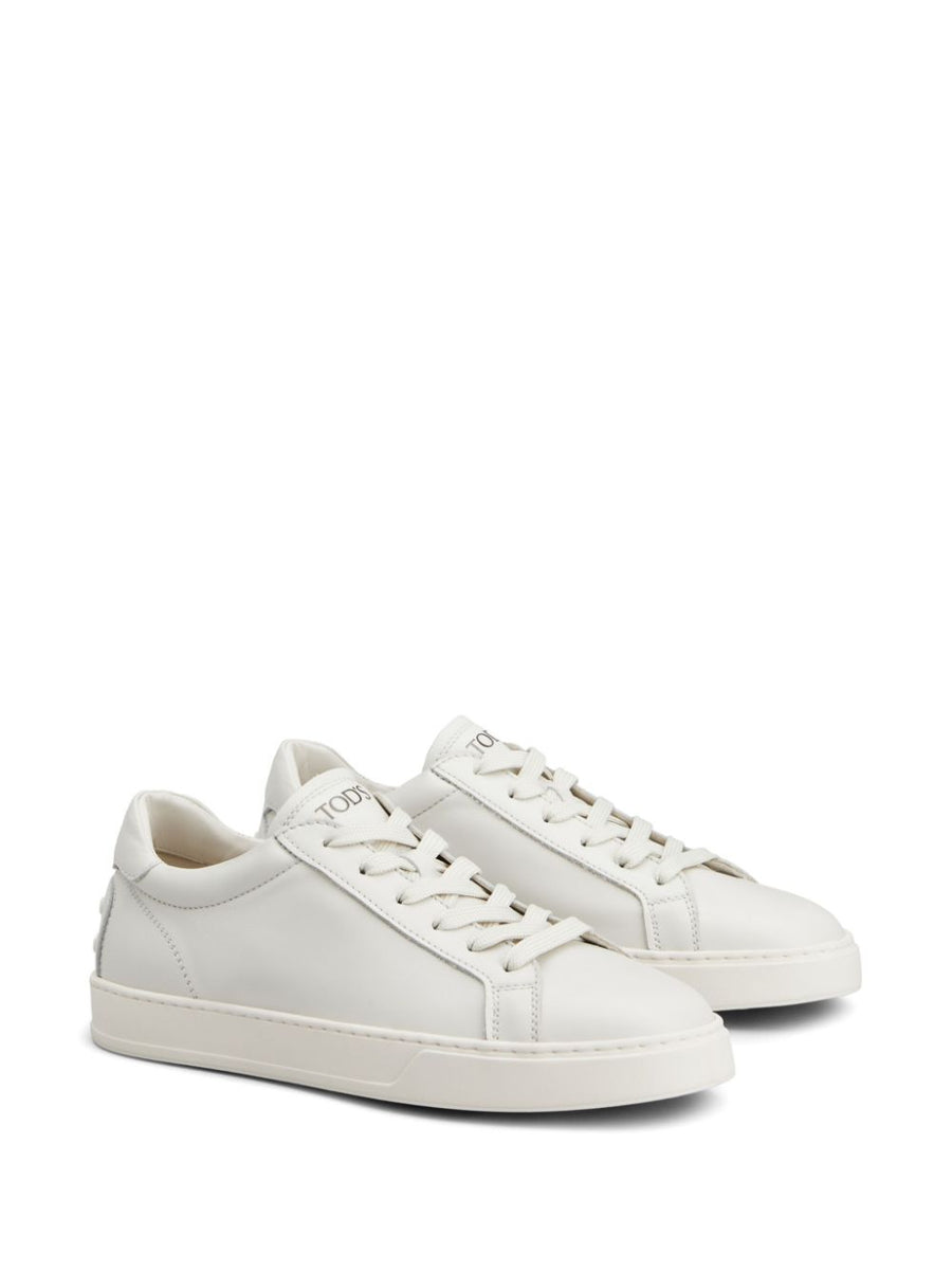 Tod's Leather Sneakers White Calfskin For Men Premium Craftsmanship Branded Insole Logo Tongue