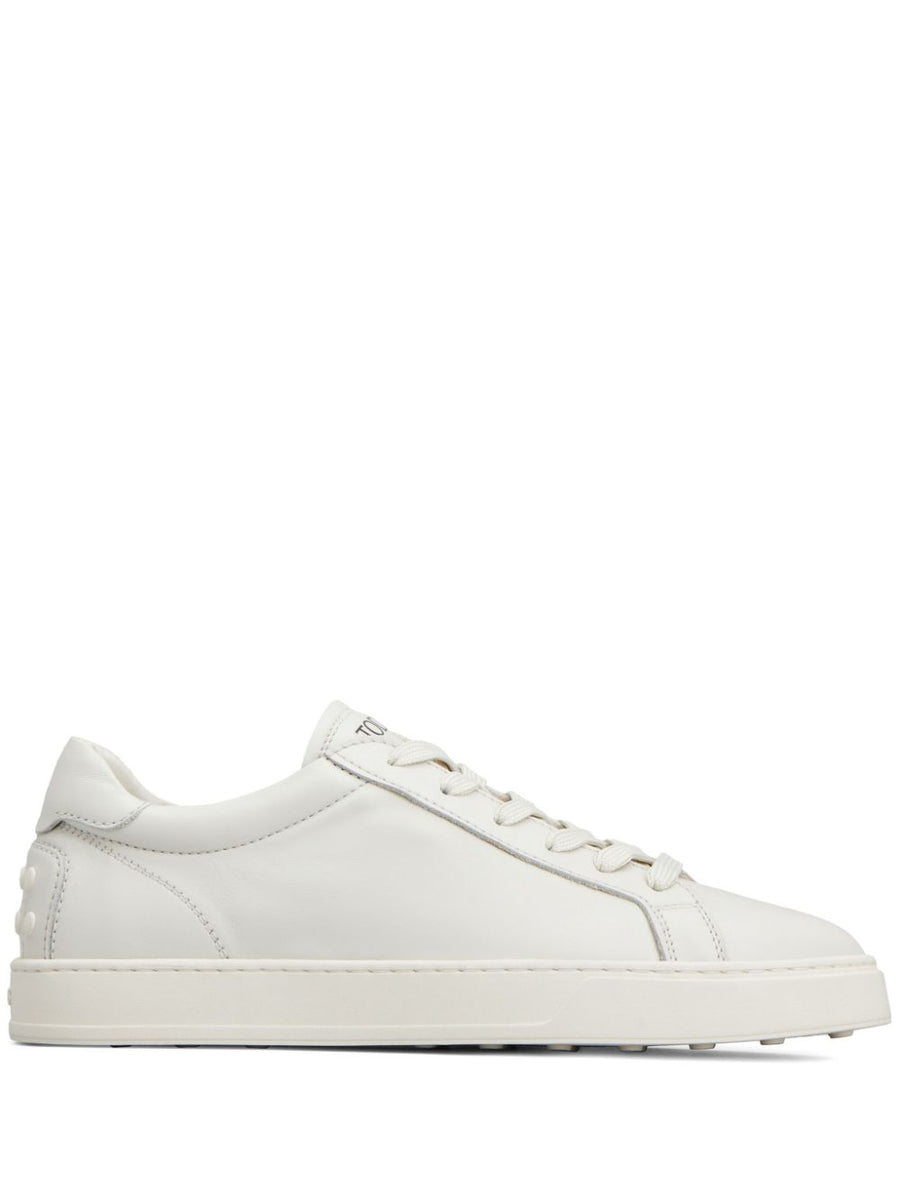 Tod's Leather Sneakers White Calfskin For Men Premium Craftsmanship Branded Insole Logo Tongue