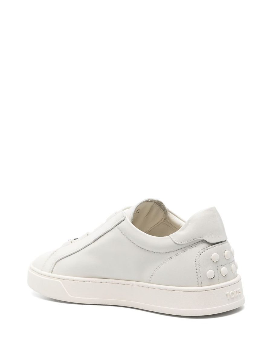 Tod's White Calf Leather Sneakers For Men With Elastic Strap And Logo Tongue