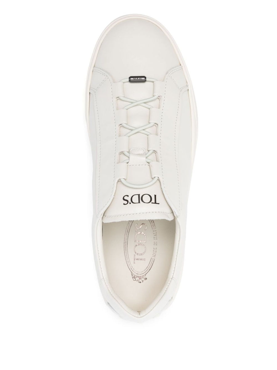 Tod's White Calf Leather Sneakers For Men With Elastic Strap And Logo Tongue
