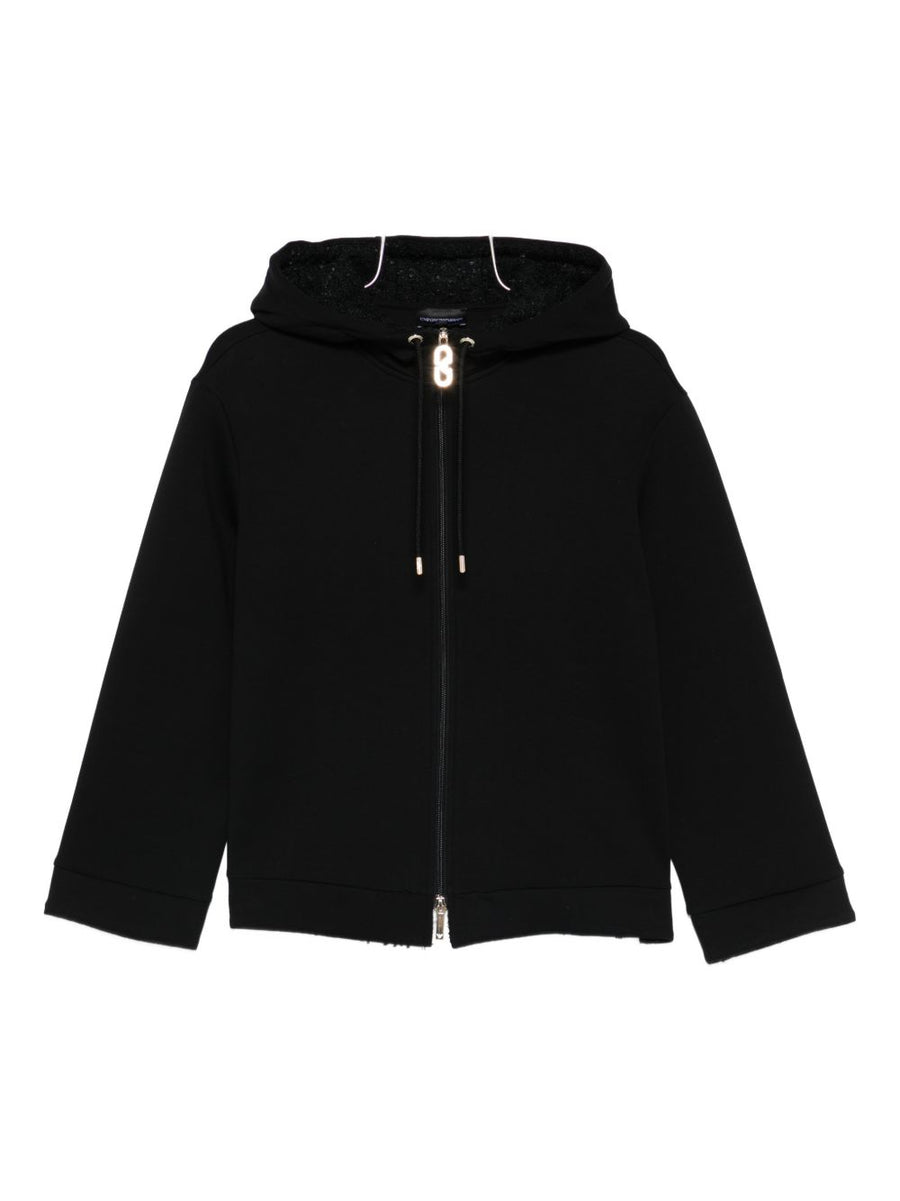 Emporio Armani Women's Cotton Blouson Jacket Black Gold Hardware Zip Front Luxury