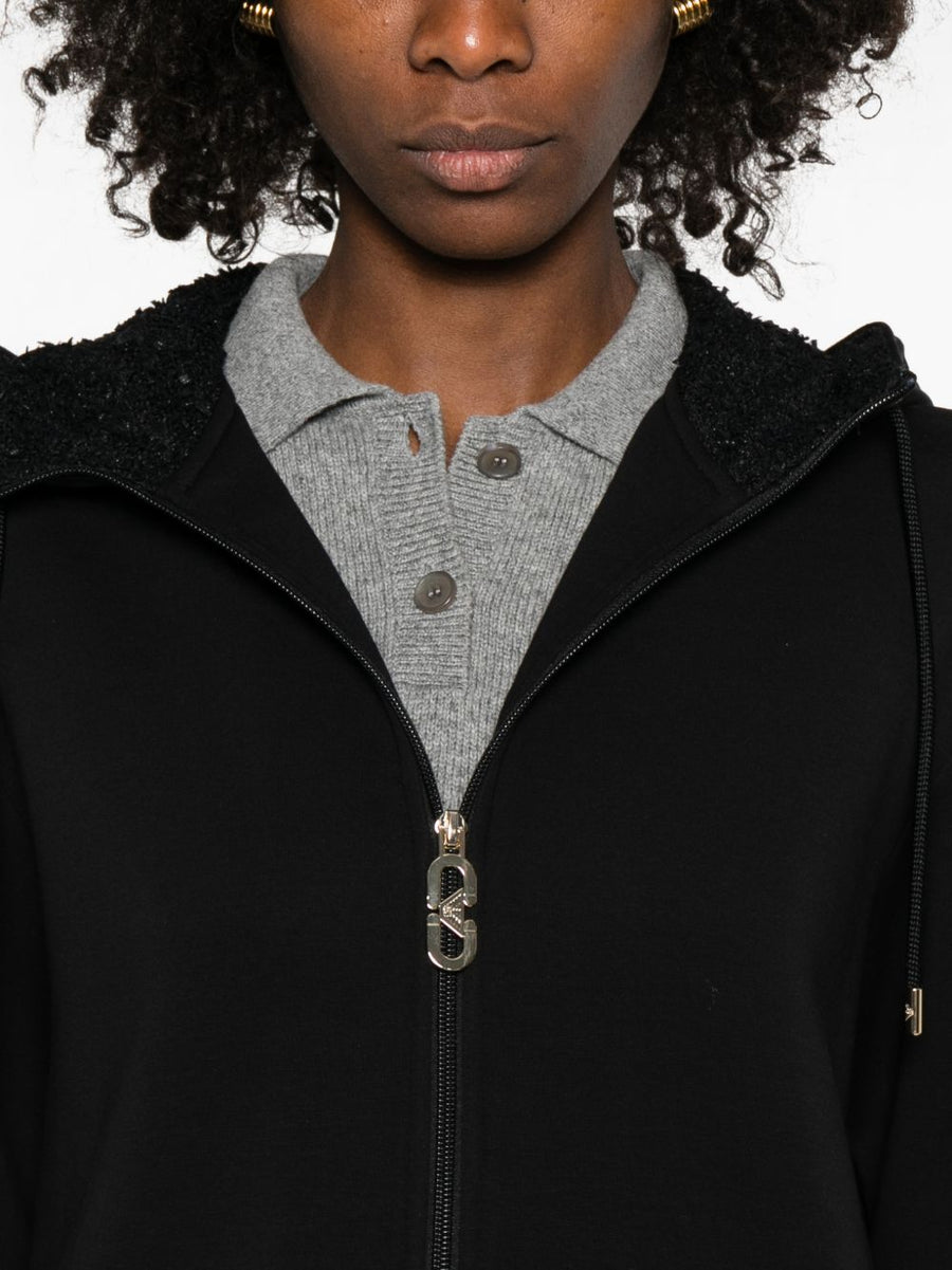 Emporio Armani Women's Cotton Blouson Jacket Black Gold Hardware Zip Front Luxury