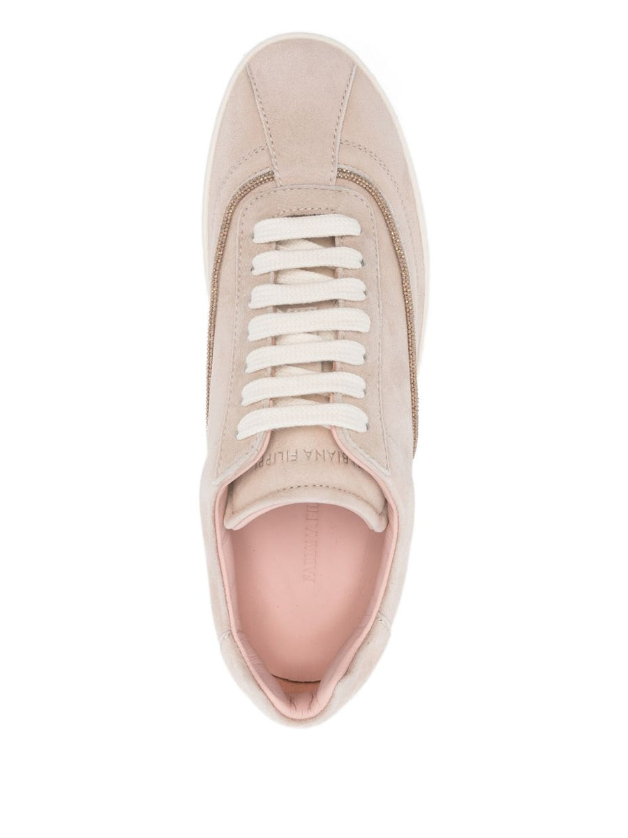 Fabiana Filippi Beige Suede Leather Sneakers for Women Minimalist Round Toe Lace Up Everyday Luxury