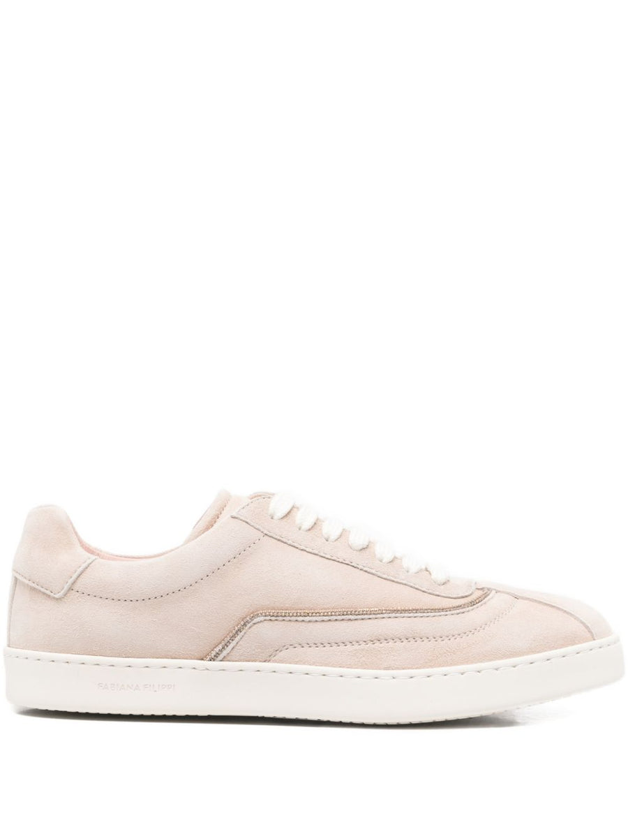 Fabiana Filippi Beige Suede Leather Sneakers for Women Minimalist Round Toe Lace Up Everyday Luxury