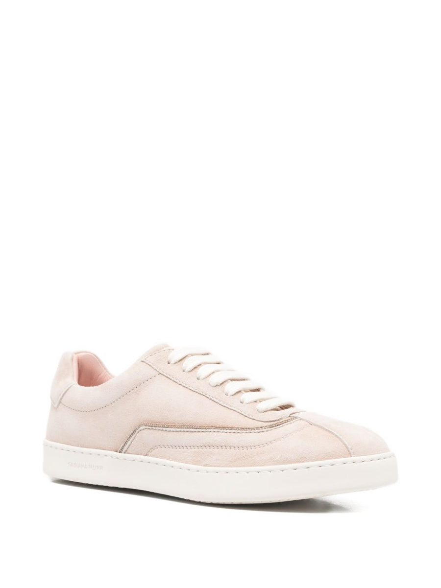Fabiana Filippi Beige Suede Leather Sneakers for Women Minimalist Round Toe Lace Up Everyday Luxury
