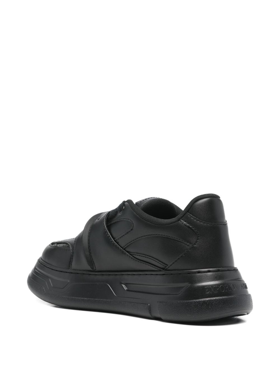 Emporio Armani Strap Sneakers For Men With Front Strap Detail Black Luxury Everyday Wear