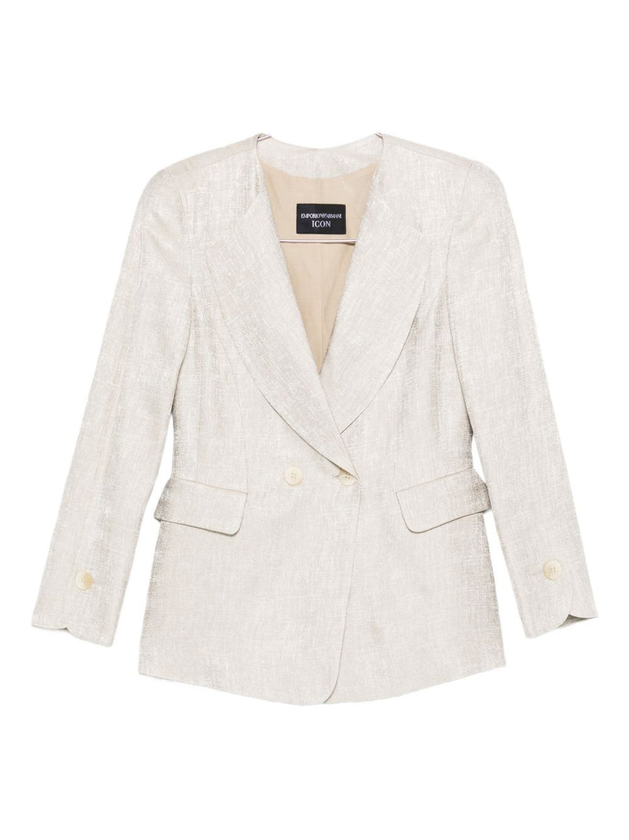 Emporio Armani Women Beige Double Breasted Jacket Viscose Timeless Silhouette For Smart Casual