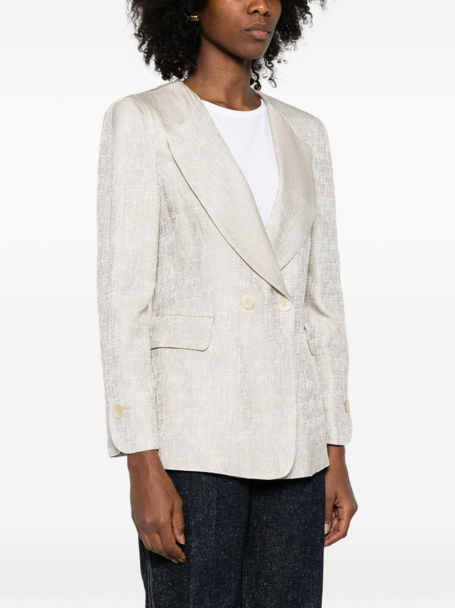 Emporio Armani Women Beige Double Breasted Jacket Viscose Timeless Silhouette For Smart Casual