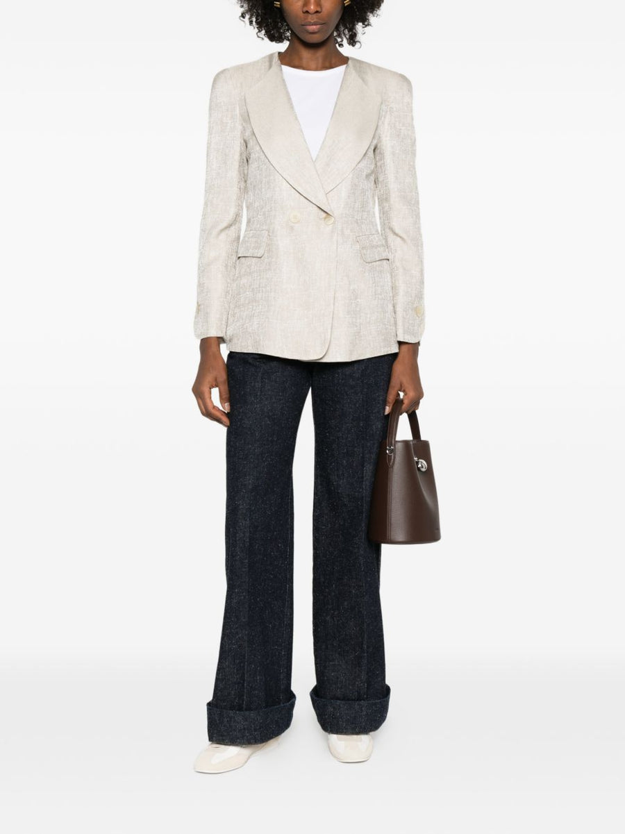 Emporio Armani Women Beige Double Breasted Jacket Viscose Timeless Silhouette For Smart Casual