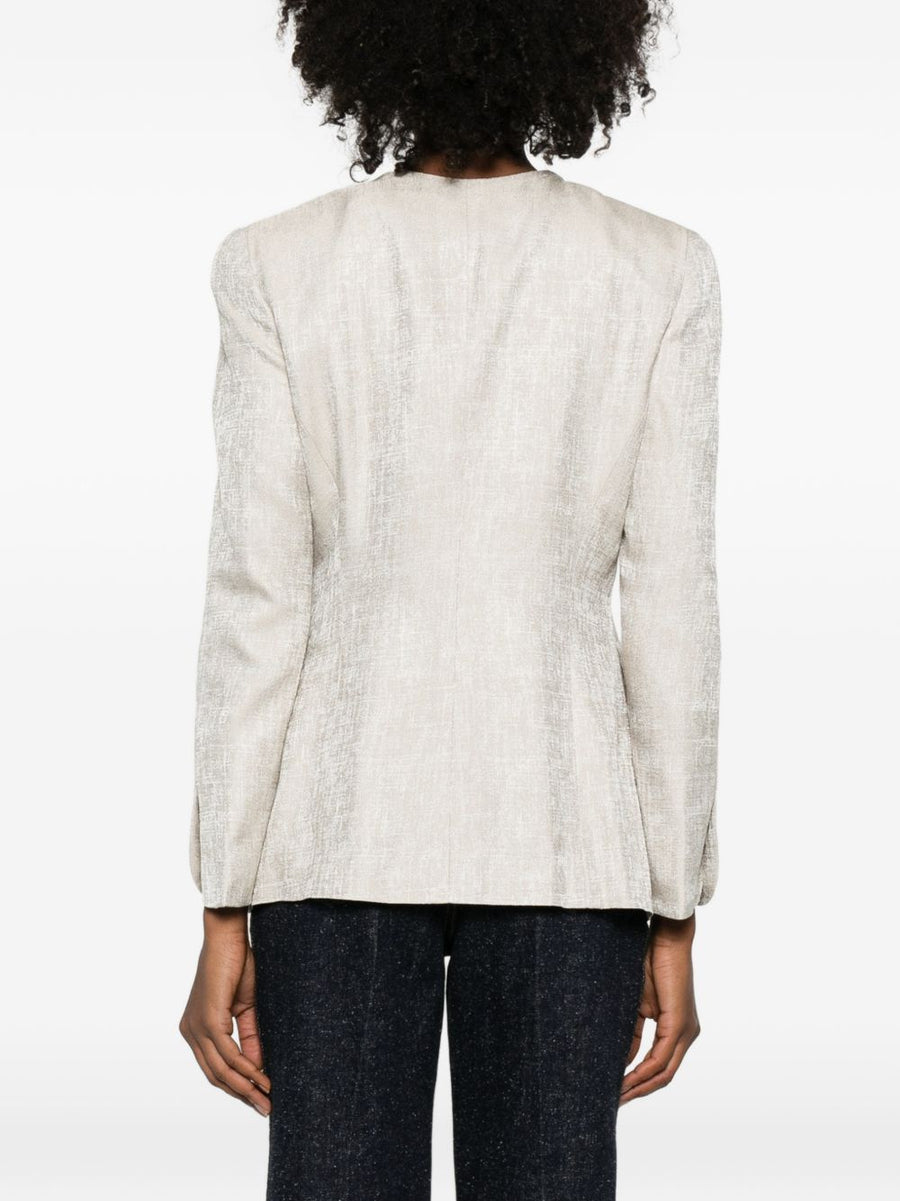 Emporio Armani Women Beige Double Breasted Jacket Viscose Timeless Silhouette For Smart Casual
