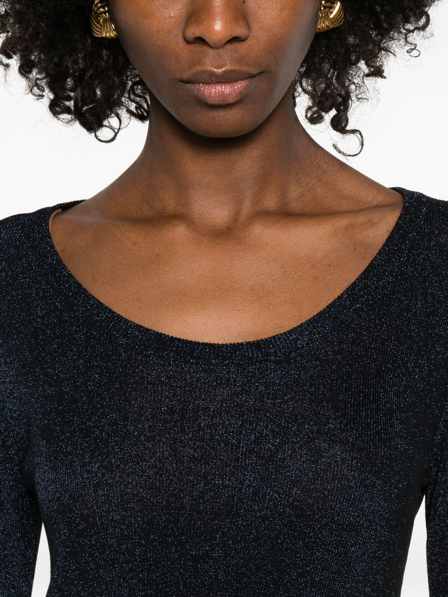 Fabiana Filippi Navy Crewneck Sweater For Women With Metallic Sheen Luxurious Draping Topwear