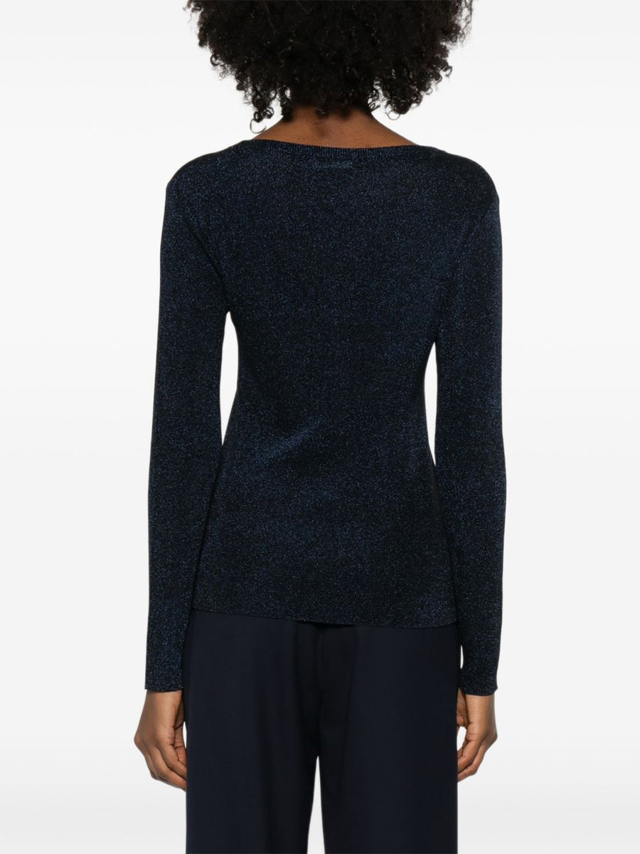 Fabiana Filippi Navy Crewneck Sweater For Women With Metallic Sheen Luxurious Draping Topwear