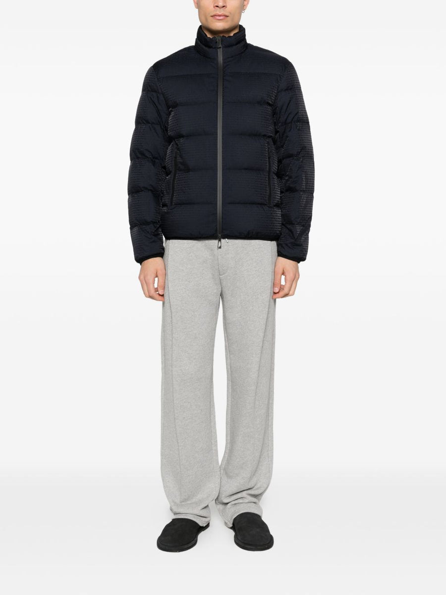 Emporio Armani Nylon Down Jacket For Men Premium Warmth With Allover Navy Pattern