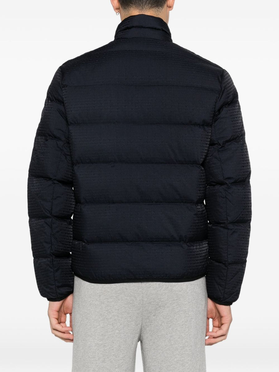 Emporio Armani Nylon Down Jacket For Men Premium Warmth With Allover Navy Pattern